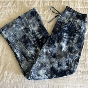 Style & Co Boho Beach Lounge Pants Navy & White Tie-Dye Elastic Waist Pull On